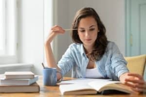 Woman studying for a test